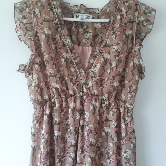 Papillon Pink Sweet Pea Print Dress Sz L - Picture 2 of 8